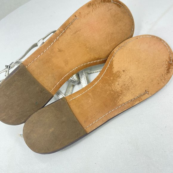 SAM EDLEMAN Womens Gigi Silver Shimmer Metallic Leather Thong Sandal Ankle Strap - Picture 9 of 10